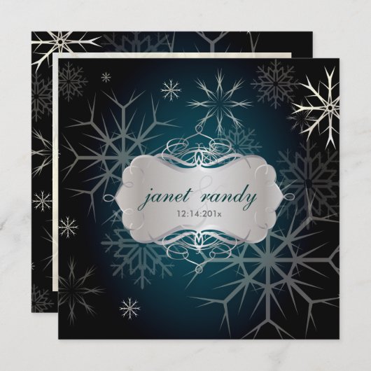 雪片、冬の結婚式の招待状 招待状 (正面/裏面)