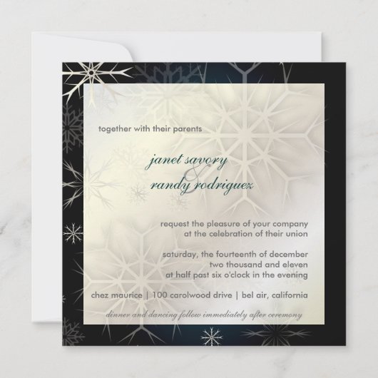 雪片、冬の結婚式の招待状 招待状 (裏面)