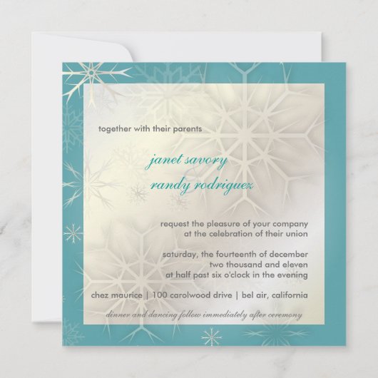 雪片、冬の結婚式の招待状 招待状 (裏面)