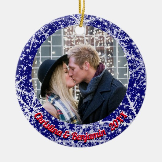 雪片，名前，年の#, 2枚の写真 セラミックオーナメント (正面)