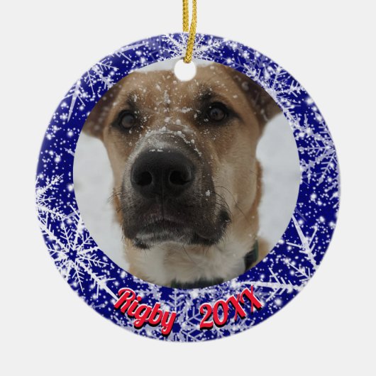 雪片，名前，年の#, 2枚の写真 セラミックオーナメント (正面)