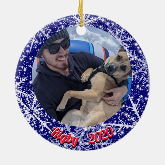 雪片，名前，年の#, 2枚の写真 セラミックオーナメント (裏面)