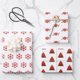 雪片、喜び、クリスマスツリーパターン ラッピングペーパーシート