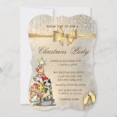 雪片,弓,松の木の猫クリスマスパーティー 招待状 (正面)