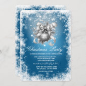 雪片，星，クリスマスボールブルークリスマス 招待状 (正面/裏面)