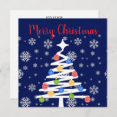 雪片、木、オーナメントとメリークリスマス 招待状 (正面/裏面)