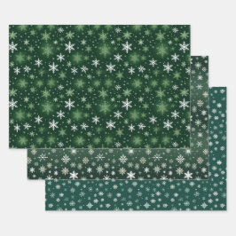 雪片 – 白オングリーン ラッピングペーパーシート