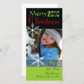 雪片~白黒のクリスマス·グリーン·トリム シーズンカード (正面/裏面)