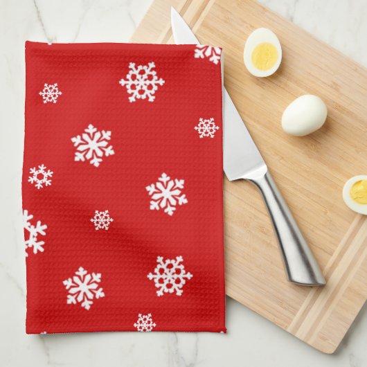 雪片（白） [クリスマスパターン] キッチンタオル (四つ折り)