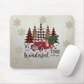 雪片、赤いトラック松の木 マウスパッド (マウス)