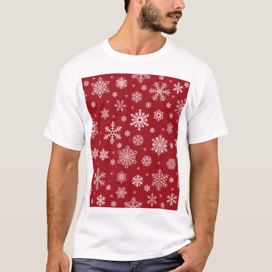 雪片、赤い装飾、クリスマスパターン。 Tシャツ (正面)