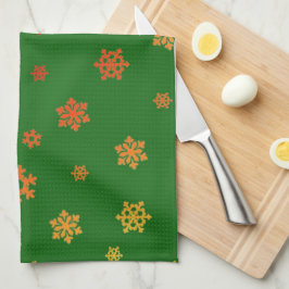 雪片(赤と金ゴールド) [クリスマスパターン] キッチンタオル