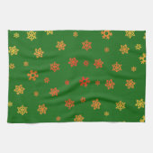 雪片(赤と金ゴールド) [クリスマスパターン] キッチンタオル (横)