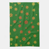 雪片(赤と金ゴールド) [クリスマスパターン] キッチンタオル (縦)