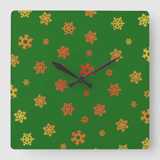 雪片(赤と金ゴールド) [クリスマスパターン] スクエア壁時計 (正面)