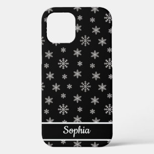 雪片(黒)パタパーソナライズされたーン名 iPhone 12ケース