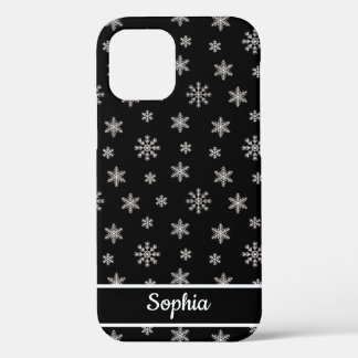 雪片(黒)パタパーソナライズされたーン名 iPhone 12ケース