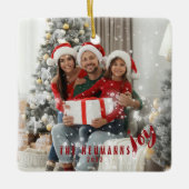 雪片Joyful Holiday Family Photo Ceramic Or セラミックオーナメント (正面)