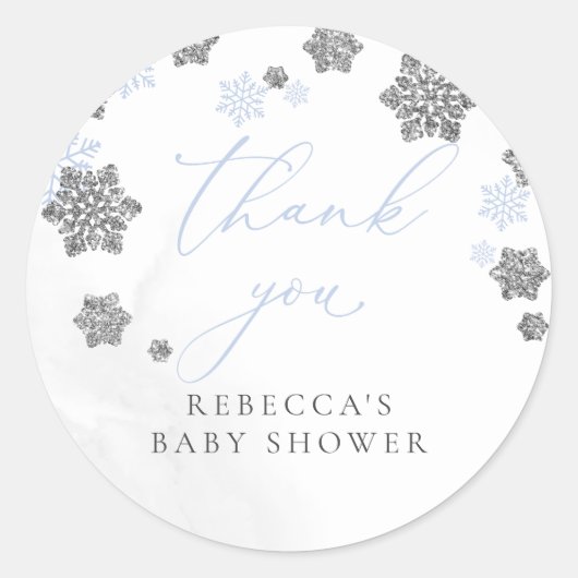 雪片Winter Boy Baby Shower Thank You ラウンドシール (正面)