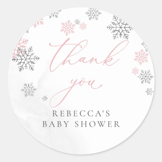雪片Winter Girl Baby Showerありがとう ラウンドシール (正面)