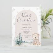 雪片Winter Onederland Bearベビーシャワー 招待状 (スタンド正面)