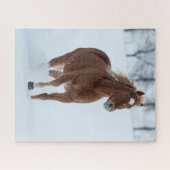 雪独身のの中ランニングの馬の馬 ジグソーパズル (横)