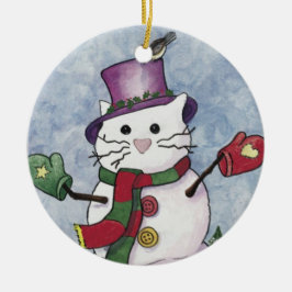 雪猫のクリスマスのオーナメント セラミックオーナメント