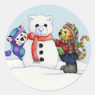 雪猫のステッカーを造ること ラウンドシール
