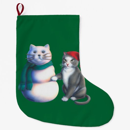 雪猫の貯蔵 ラージクリスマスストッキング (正面)