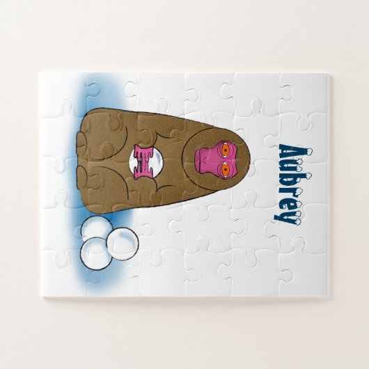 雪猿スノーボールファイターキッズパーソナライズされた ジグソーパズル (横)