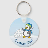 雪玉がキーチェーンを振るリトルペンギン キーホルダー (正面)