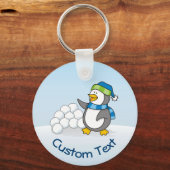 雪玉がキーチェーンを振るリトルペンギン キーホルダー (正面)