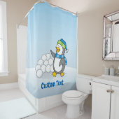 雪玉がシャワーカーを振るリトルペンギン シャワーカーテン (インサイチュ)