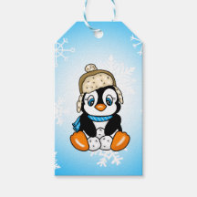 雪玉が飾られた愛らしい手描きペンギン