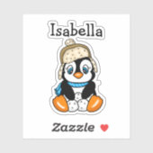 雪玉が飾られた愛らしい手描きペンギン シール (シート)