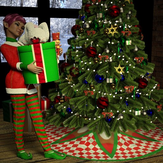 雪玉とクリスマスギンガム ブラッシュドポリエステルツリースカート