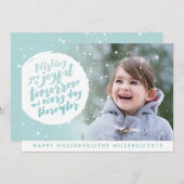 雪玉のホリデー フォト カード (正面/裏面)