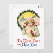 雪玉の女おもしろいヴィンテージ新年 ポストカード (正面/裏面)