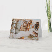 雪玉の戦いの休日カードの猫 シーズンカード (正面)