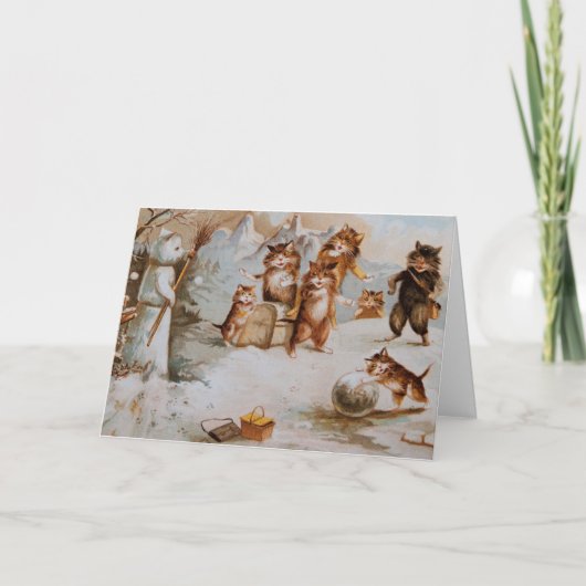 雪玉の戦いの休日カードの猫 シーズンカード (正面)