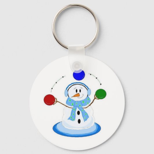 雪玉をジャグリングする雪だるま キーホルダー (正面)