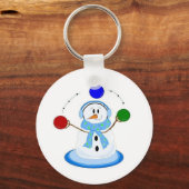 雪玉をジャグリングする雪だるま キーホルダー (正面)