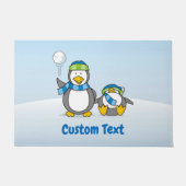 雪玉を投げるペンギンのドアマット ドアマット (正面)