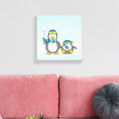 雪玉を投げるペンギン キャンバスプリント (インサイチュ (リビング))