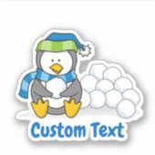 雪玉を抱えた小さなペンギン シール (正面)