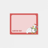 雪玉を持つクリスマス ペンギンのウェーブ ポストイット (正面)