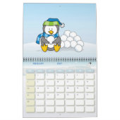 雪玉を持つペンギンのイラスト カレンダー (2月 2027)