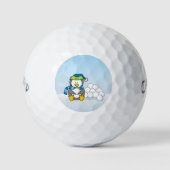 雪玉を持つペンギンのイラスト ゴルフボール (正面)