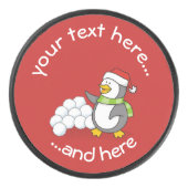 雪玉を振るクリスマスペンギン アイスホッケーパック (正面)