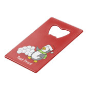 雪玉を振るクリスマスペンギン クレジットカード栓抜き (正面アングル)